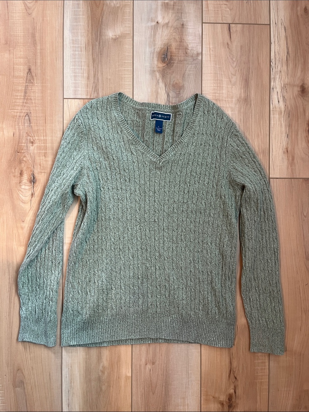 Karen Scott Sage Cable-Knit V-Neck Sweater